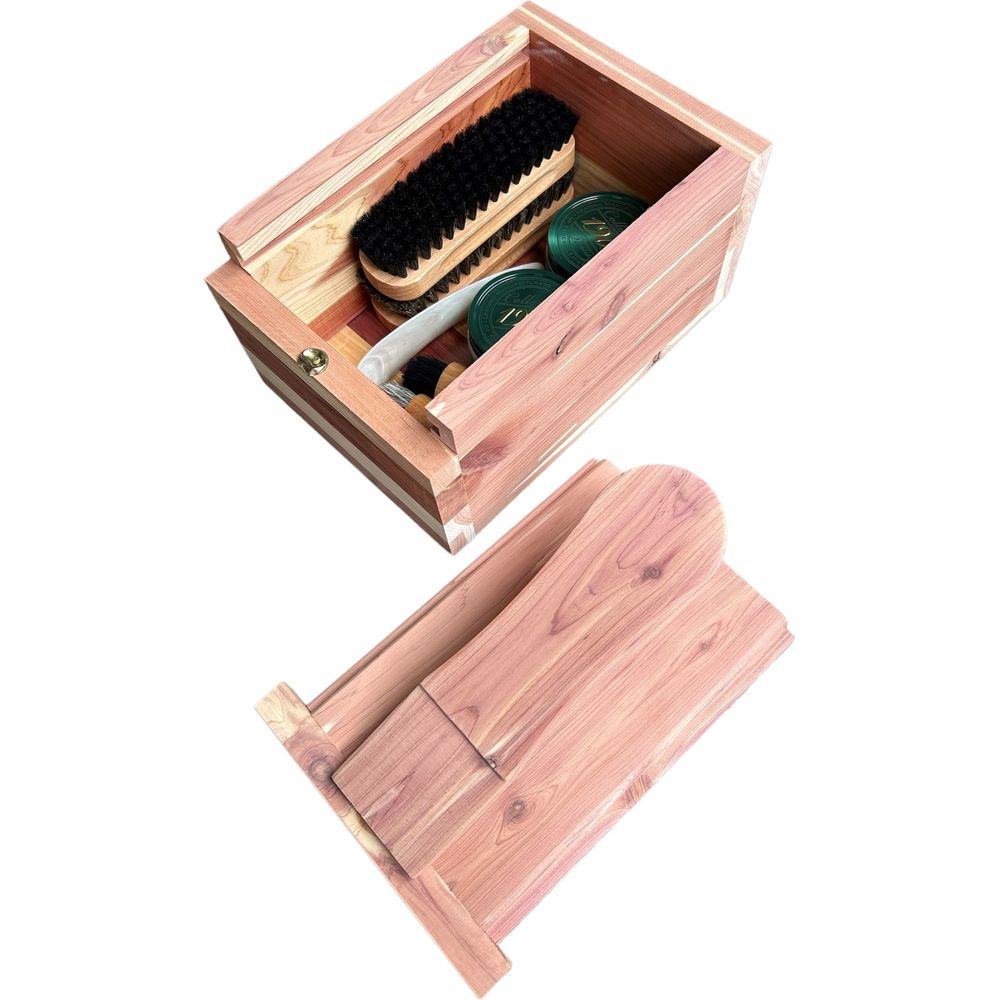 Cedar Wood Shoe Care Box (With Polishes and Brushes)