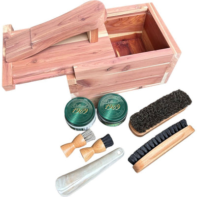 Cedar Wood Shoe Care Box (With Polishes and Brushes)
